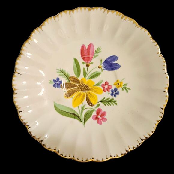 Sebring Pottery Laguna 6.25" Saucer Floral 22K Gold Trim Vintage USA Set of 3 - Picture 1 of 6